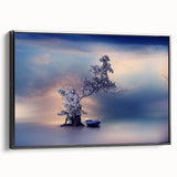 Contemporary Minimalist Nature Art – Tranquil Boat and Tree Scene