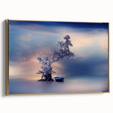 Contemporary Minimalist Nature Art – Tranquil Boat and Tree Scene