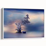 Contemporary Minimalist Nature Art – Tranquil Boat and Tree Scene