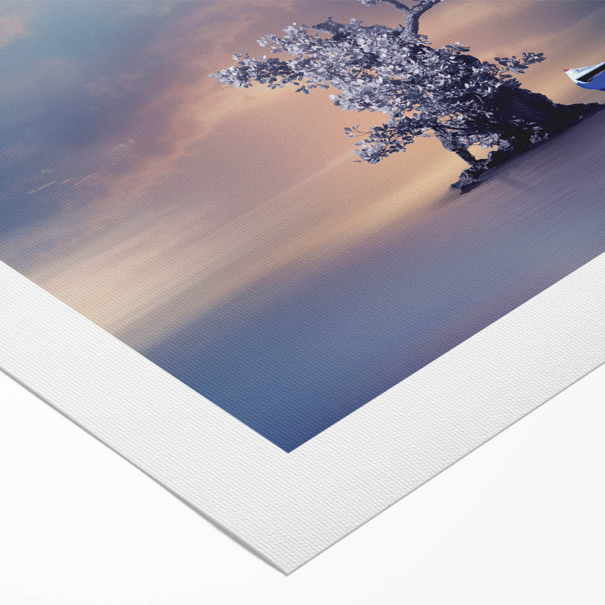 Contemporary Minimalist Nature Art – Tranquil Boat and Tree Scene