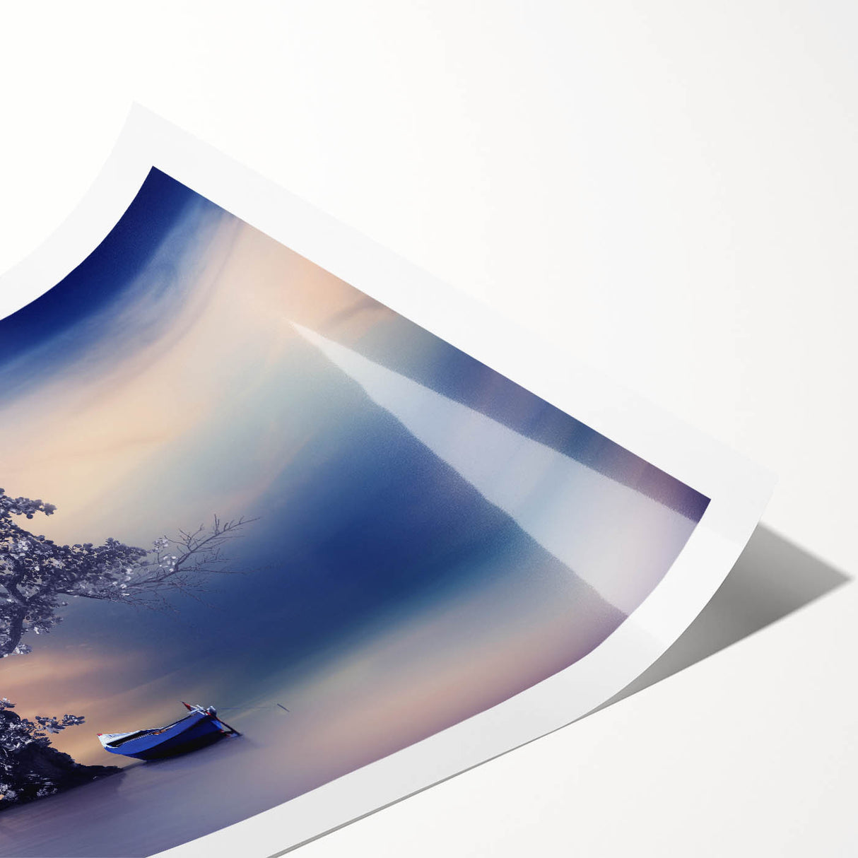 Contemporary Minimalist Nature Art – Tranquil Boat and Tree Scene