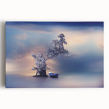 Contemporary Minimalist Nature Art – Tranquil Boat and Tree Scene