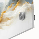 Abstract Fluid Canvas Art – Gray Blue & Gold Elegant Wall Decor