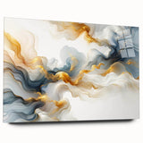 Abstract Fluid Canvas Art – Gray Blue & Gold Elegant Wall Decor