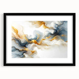Abstract Fluid Canvas Art – Gray Blue & Gold Elegant Wall Decor