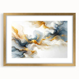 Abstract Fluid Canvas Art – Gray Blue & Gold Elegant Wall Decor
