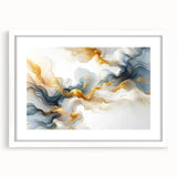 Abstract Fluid Canvas Art – Gray Blue & Gold Elegant Wall Decor