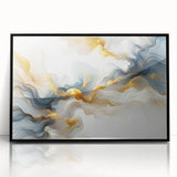 Abstract Fluid Canvas Art – Gray Blue & Gold Elegant Wall Decor