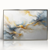 Abstract Fluid Canvas Art – Gray Blue & Gold Elegant Wall Decor