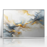Abstract Fluid Canvas Art – Gray Blue & Gold Elegant Wall Decor