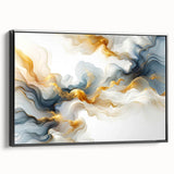 Abstract Fluid Canvas Art – Gray Blue & Gold Elegant Wall Decor