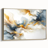 Abstract Fluid Canvas Art – Gray Blue & Gold Elegant Wall Decor