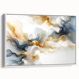 Abstract Fluid Canvas Art – Gray Blue & Gold Elegant Wall Decor