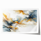 Abstract Fluid Canvas Art – Gray Blue & Gold Elegant Wall Decor