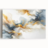 Abstract Fluid Canvas Art – Gray Blue & Gold Elegant Wall Decor