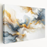 Abstract Fluid Canvas Art – Gray Blue & Gold Elegant Wall Decor