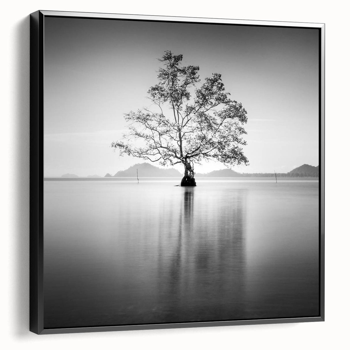 Minimalist Mountain Wall Art – Tree Reflections in Calm Waters