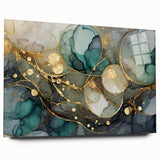 Contemporary Fluid Art Print – Teal & Gold Abstract Wall Decor