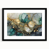 Contemporary Fluid Art Print – Teal & Gold Abstract Wall Decor