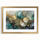 Contemporary Fluid Art Print – Teal & Gold Abstract Wall Decor