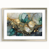Contemporary Fluid Art Print – Teal & Gold Abstract Wall Decor