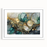 Contemporary Fluid Art Print – Teal & Gold Abstract Wall Decor