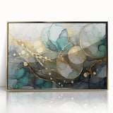 Contemporary Fluid Art Print – Teal & Gold Abstract Wall Decor