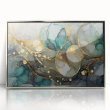 Contemporary Fluid Art Print – Teal & Gold Abstract Wall Decor