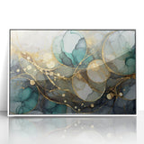 Contemporary Fluid Art Print – Teal & Gold Abstract Wall Decor