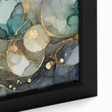 Contemporary Fluid Art Print – Teal & Gold Abstract Wall Decor