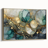 Contemporary Fluid Art Print – Teal & Gold Abstract Wall Decor