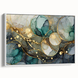 Contemporary Fluid Art Print – Teal & Gold Abstract Wall Decor