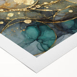 Contemporary Fluid Art Print – Teal & Gold Abstract Wall Decor