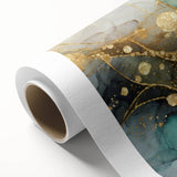 Contemporary Fluid Art Print – Teal & Gold Abstract Wall Decor