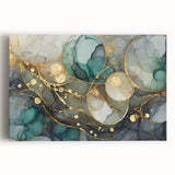 Contemporary Fluid Art Print – Teal & Gold Abstract Wall Decor