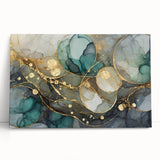 Contemporary Fluid Art Print – Teal & Gold Abstract Wall Decor