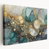 Contemporary Fluid Art Print – Teal & Gold Abstract Wall Decor