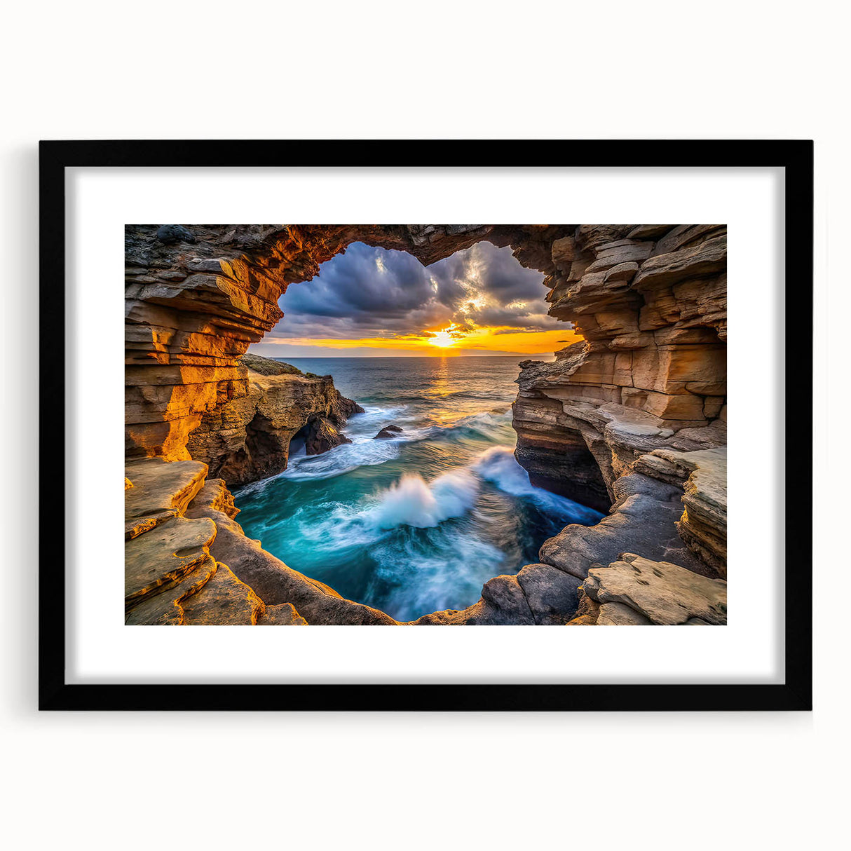 Golden Seaside Cliffs – Fine Art Photography Ocean Sunset Print