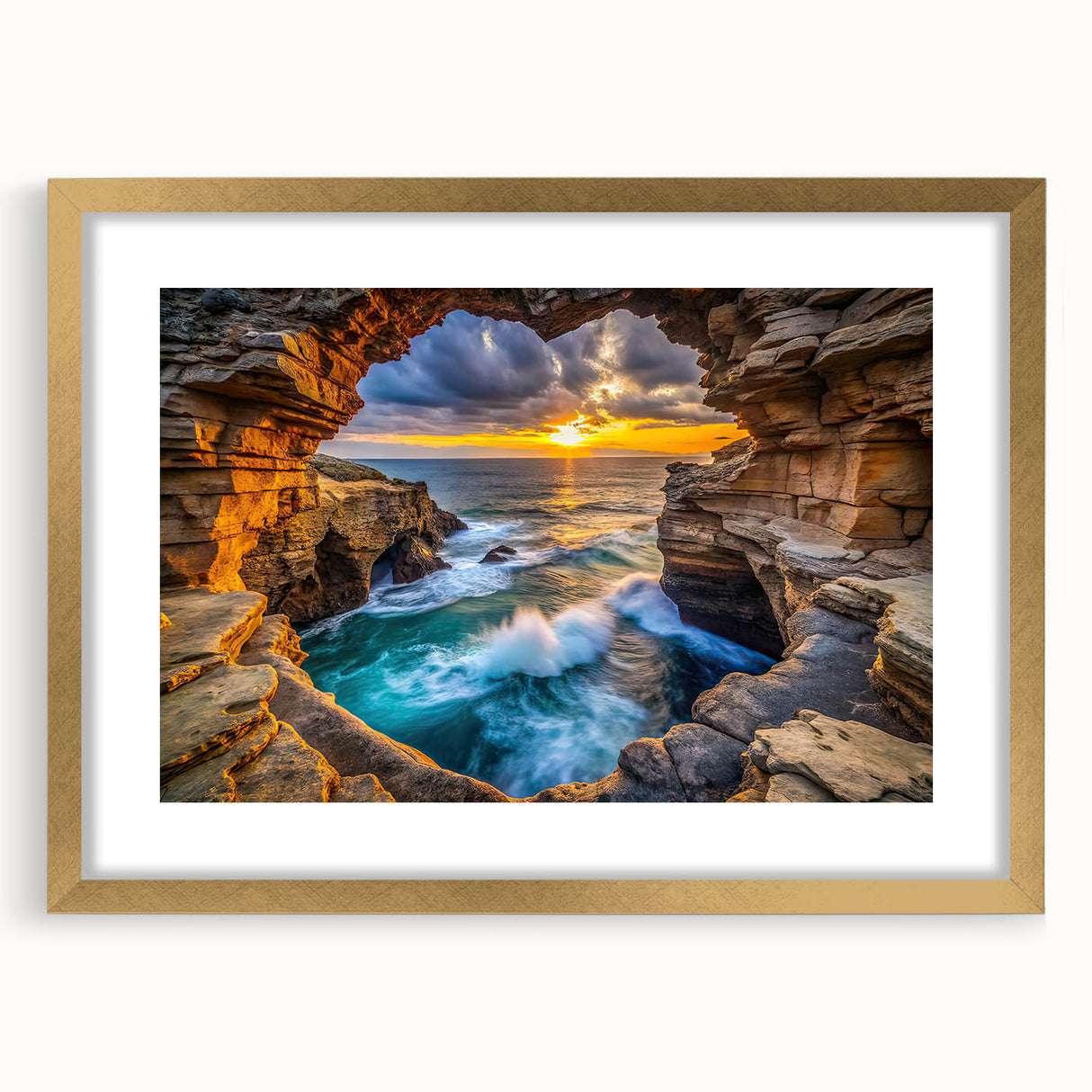Golden Seaside Cliffs – Fine Art Photography Ocean Sunset Print