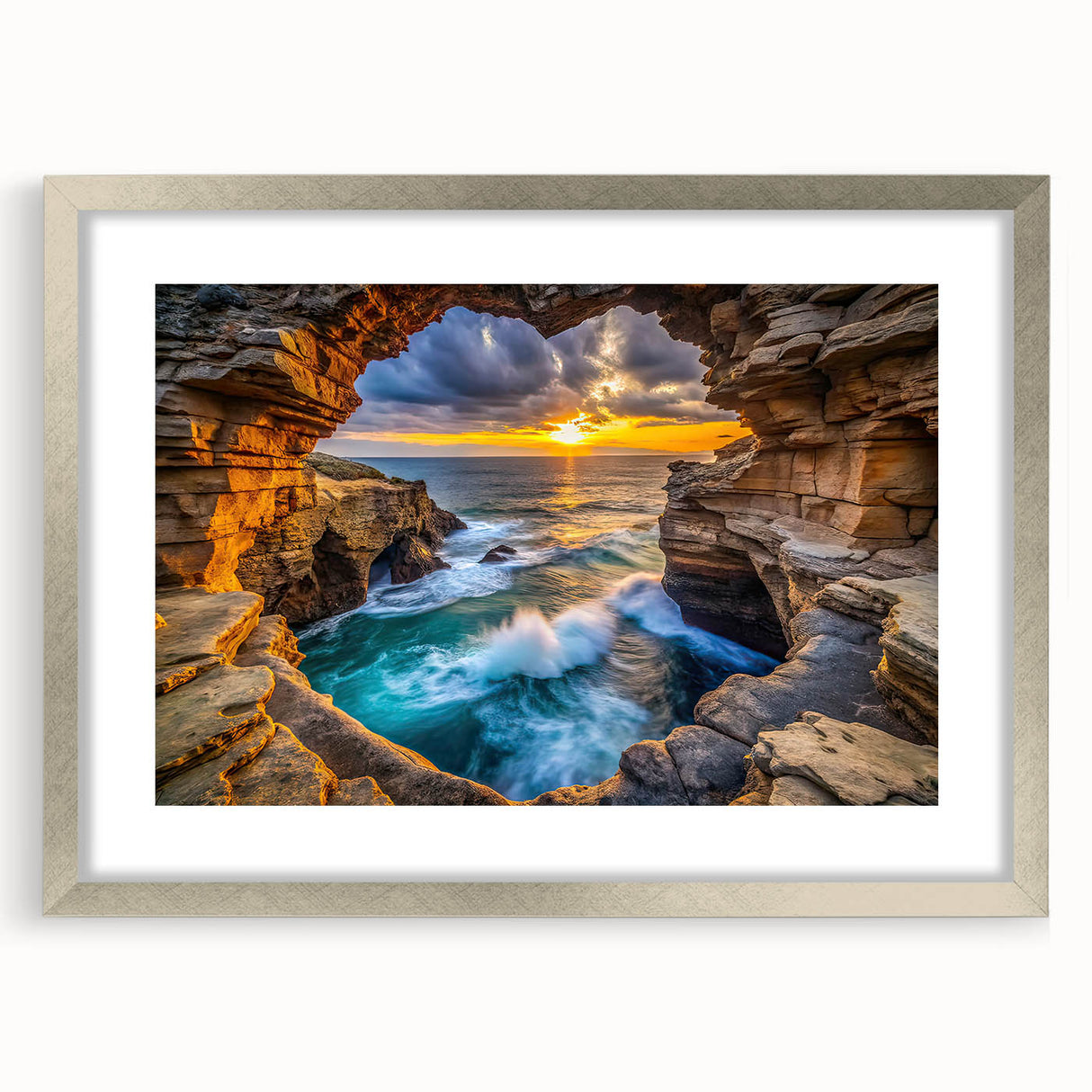 Golden Seaside Cliffs – Fine Art Photography Ocean Sunset Print