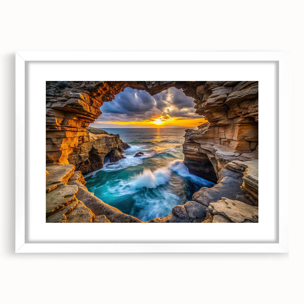 Golden Seaside Cliffs – Fine Art Photography Ocean Sunset Print