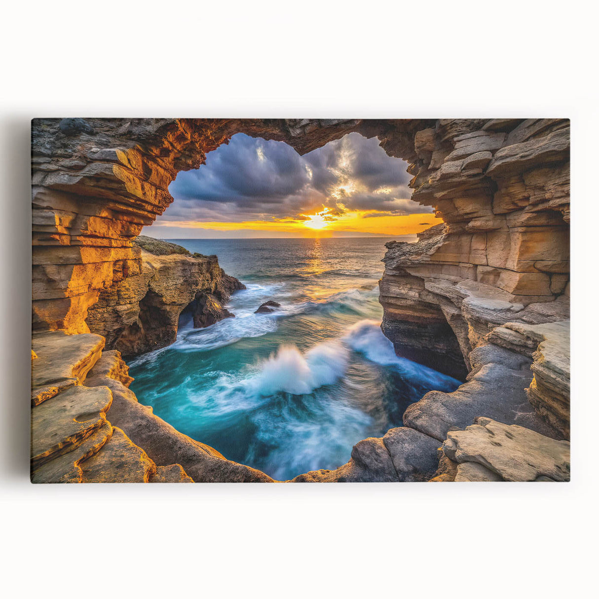 Golden Seaside Cliffs – Fine Art Photography Ocean Sunset Print