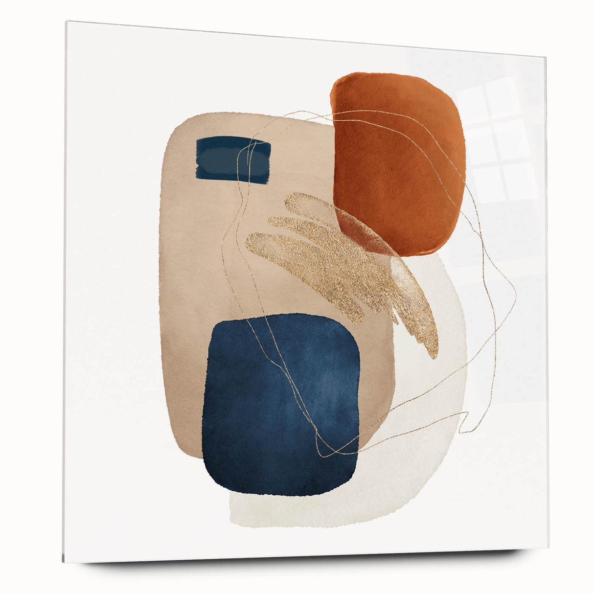 Modern geometric wall decor – navy and burnt orange abstract print