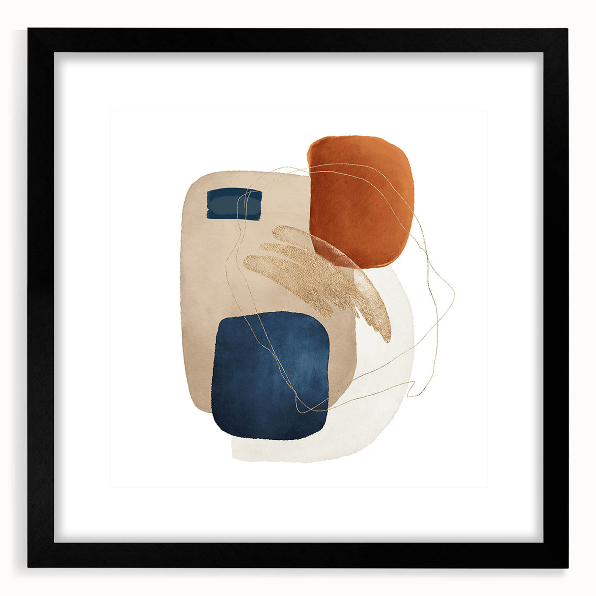 Modern geometric wall decor – navy and burnt orange abstract print