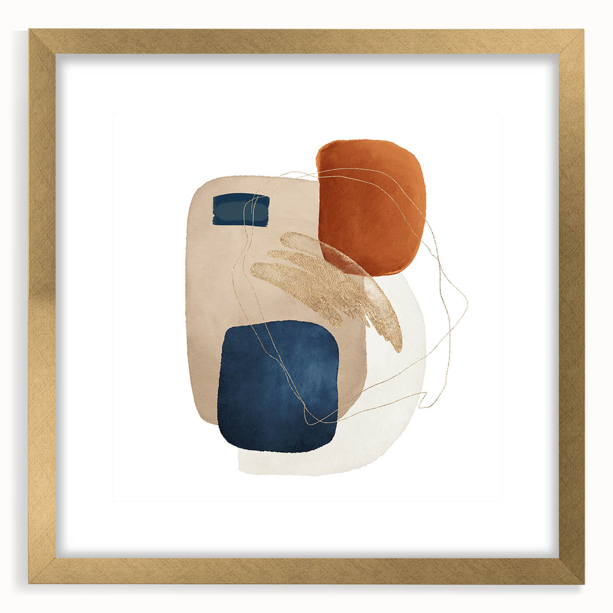 Modern geometric wall decor – navy and burnt orange abstract print