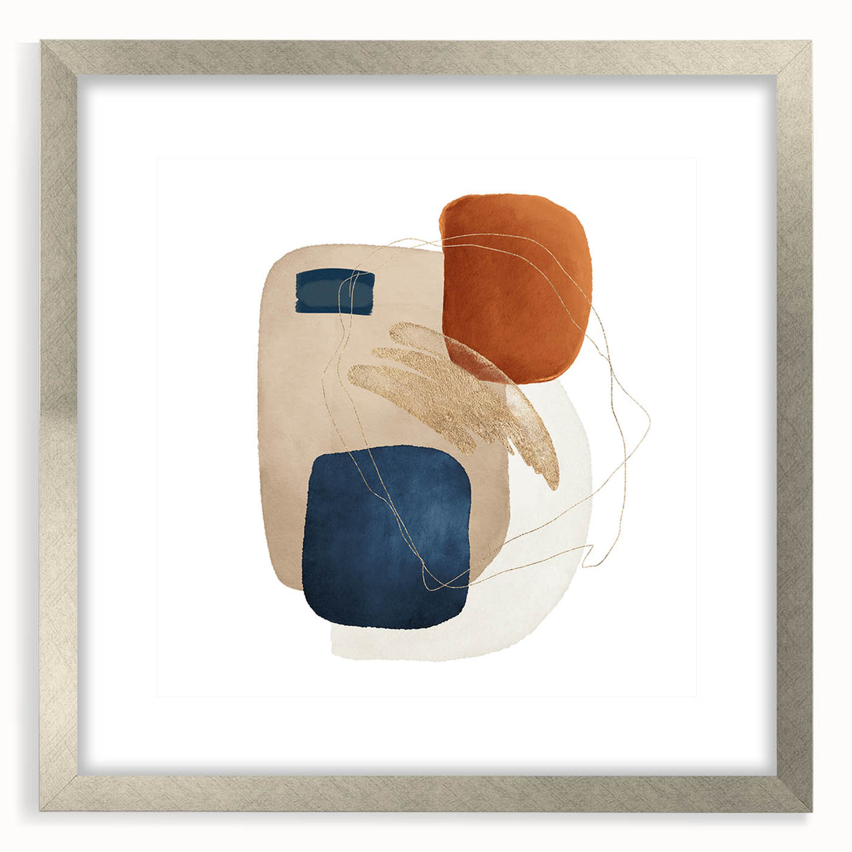 Modern geometric wall decor – navy and burnt orange abstract print