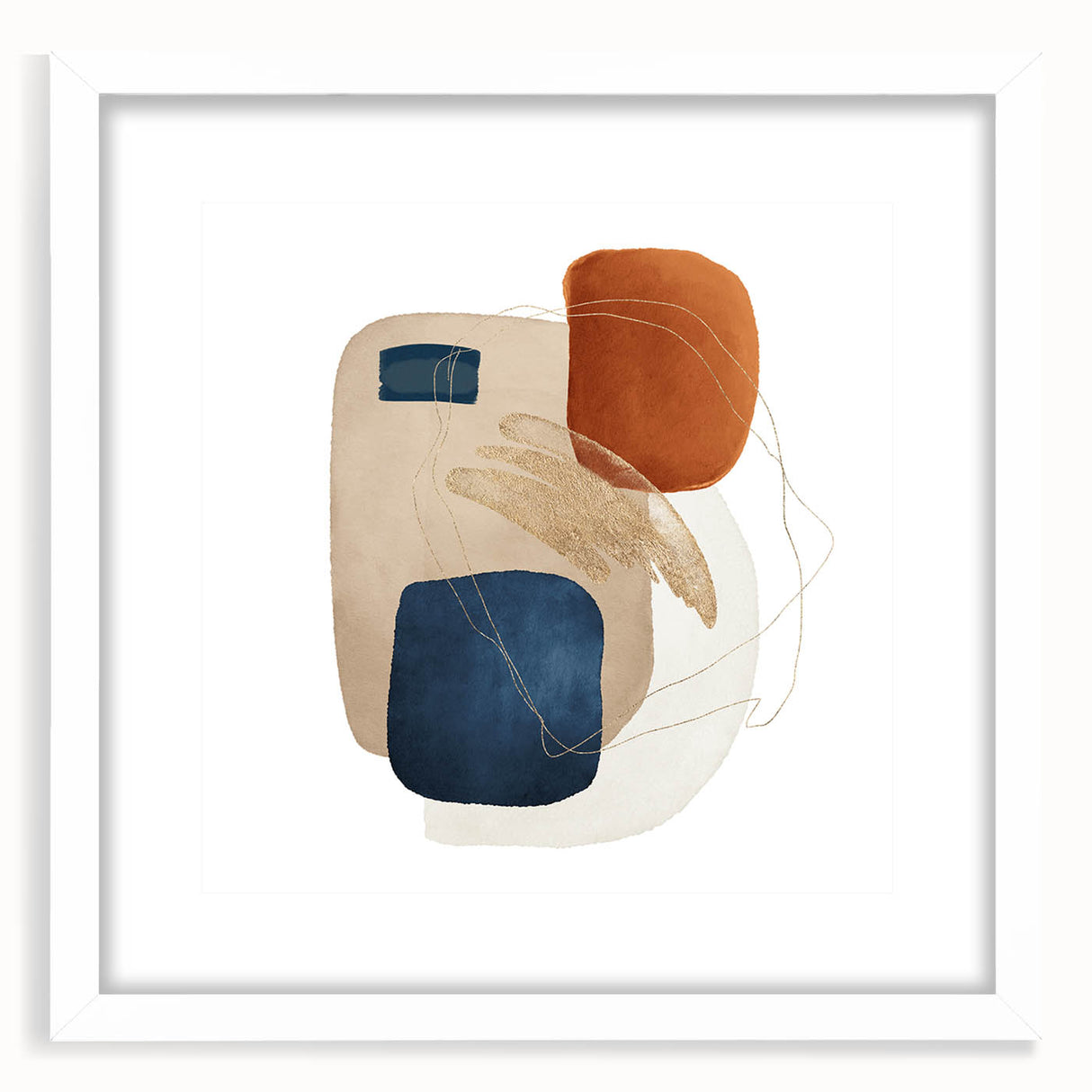 Modern geometric wall decor – navy and burnt orange abstract print