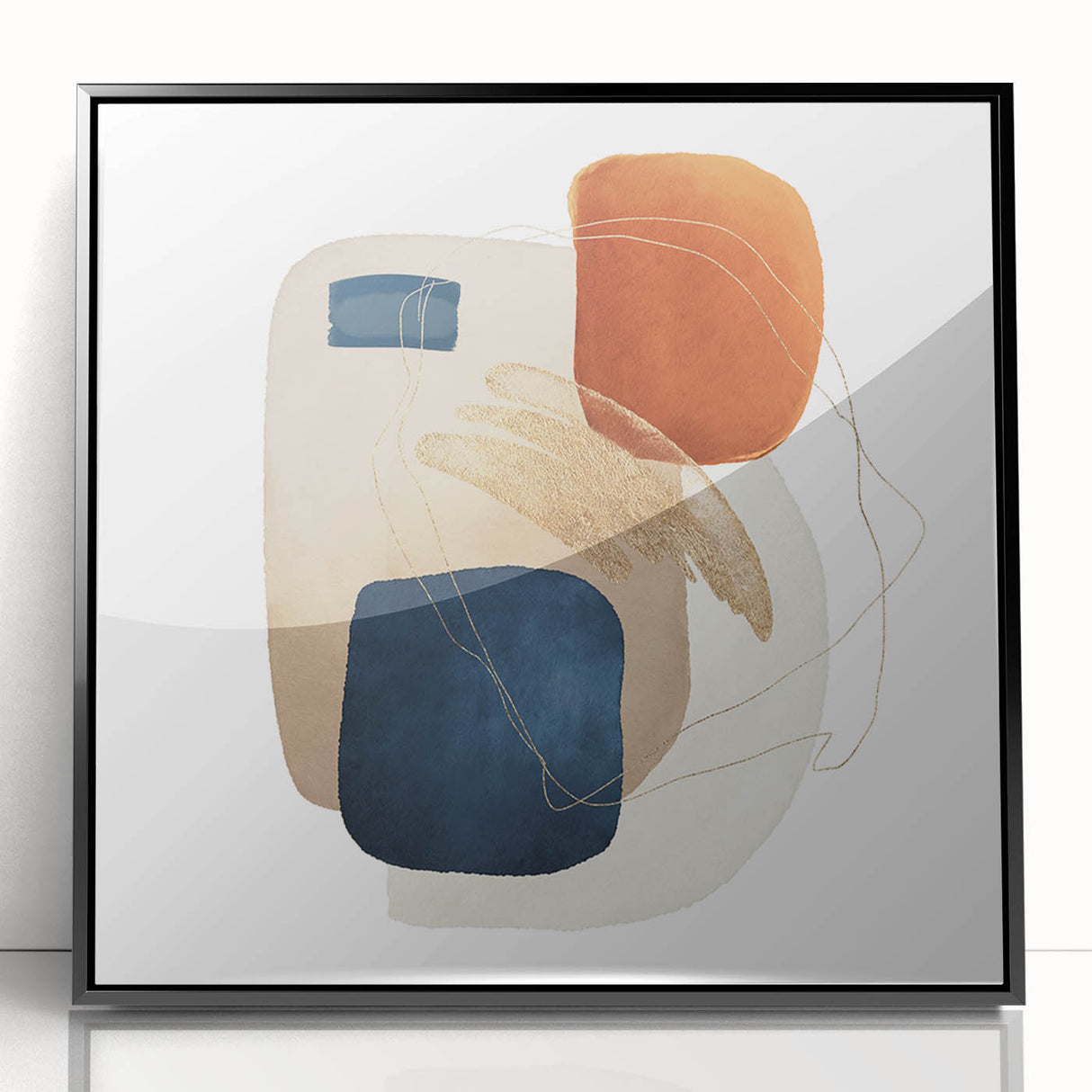 Modern geometric wall decor – navy and burnt orange abstract print