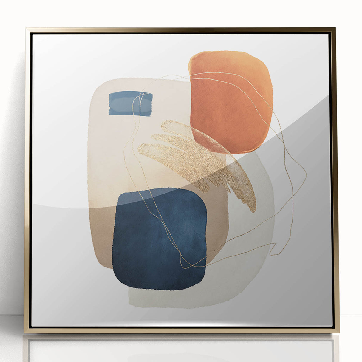 Modern geometric wall decor – navy and burnt orange abstract print