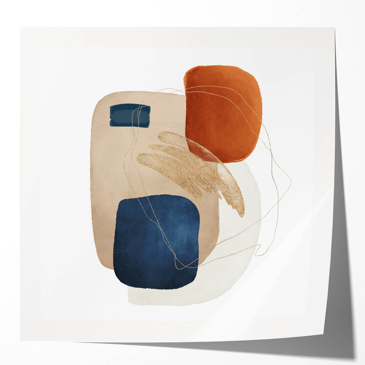 Modern geometric wall decor – navy and burnt orange abstract print